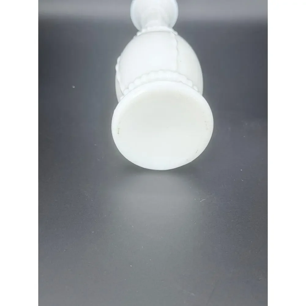 Vintage Hazel Atlas Milk Glass Bead & Stitch Bud Vase 10.5 in MCM